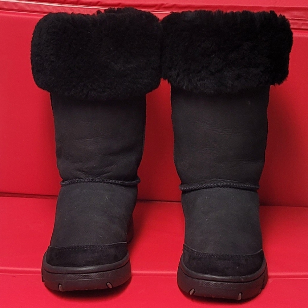 UGG Australia Ultimate Tall Braid Jet Black Sheepskin Women's Boots #5340 size 8 - Picture 4 of 13